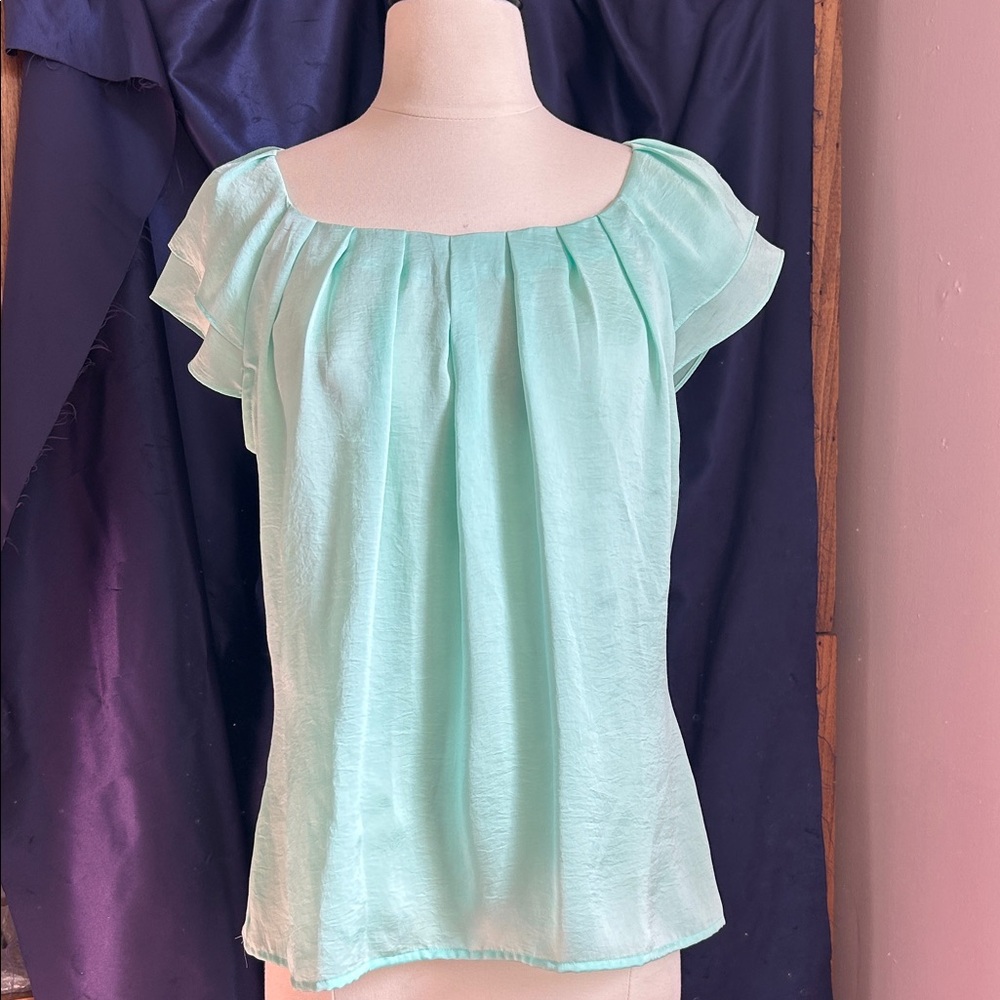 Dressbarn Light Green Flutter Sleeve Blouse